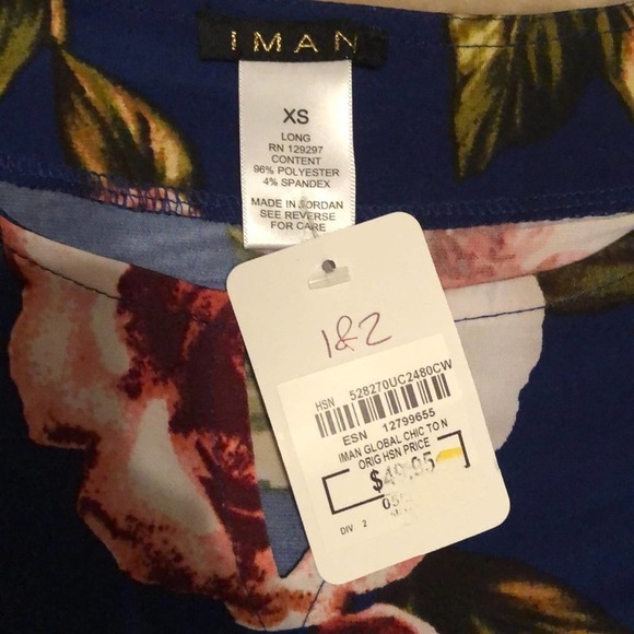 IMAN Global Chic Blue and Pink Floral Tunic Top - Picture 7 of 12
